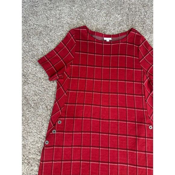 J. Jill Ponte Knit Red Plaid Windowpane Sheath Shift Short Sleeve Dress XLP - Picture 3 of 9